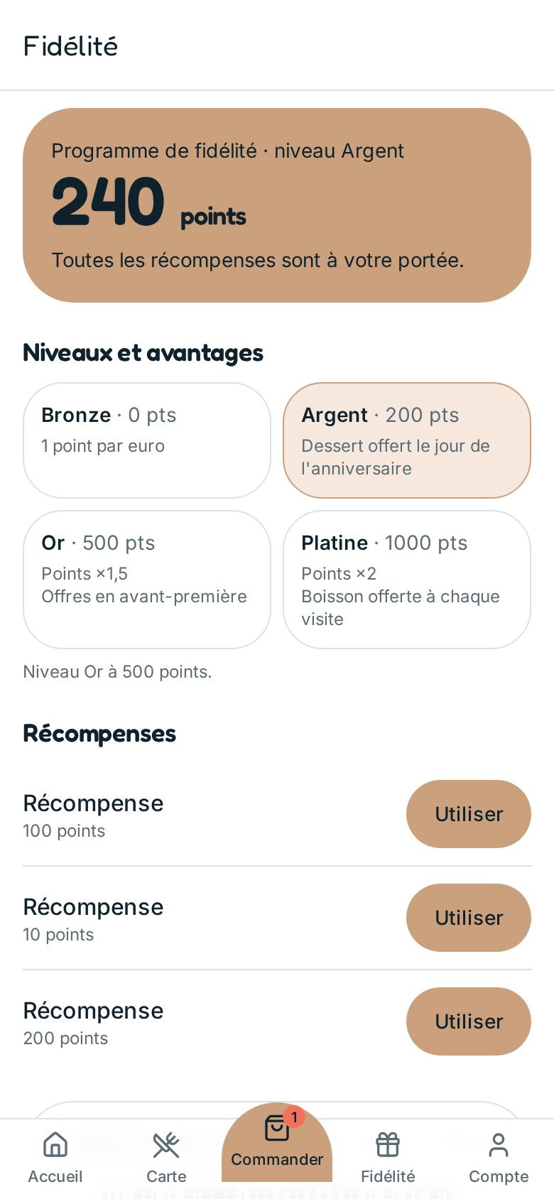 Écran Fidélité